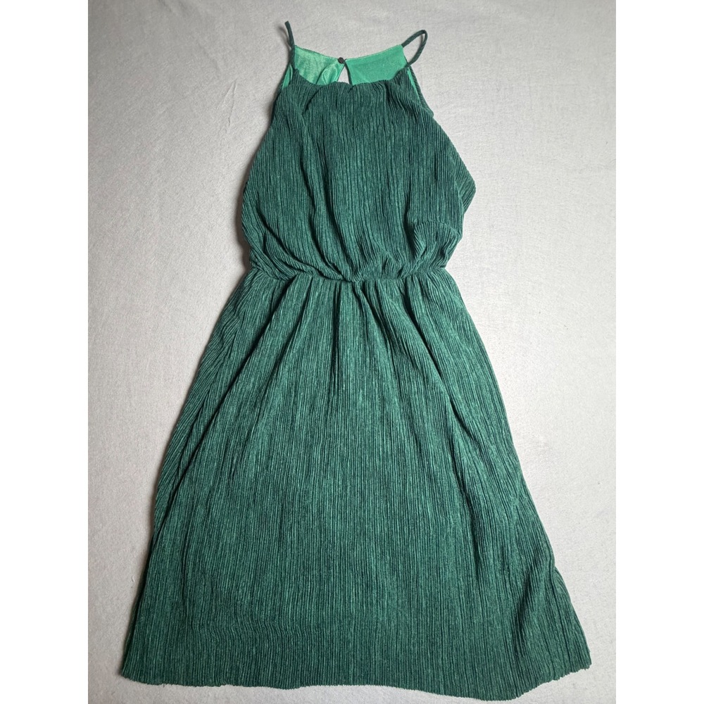 Lush Green Pleated Halter Midi Dress Womens Large Forest Green